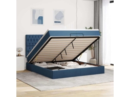 Vidaxl Estrutura De Cama Otomana Com Colchões 200x200cm Tecido Azul