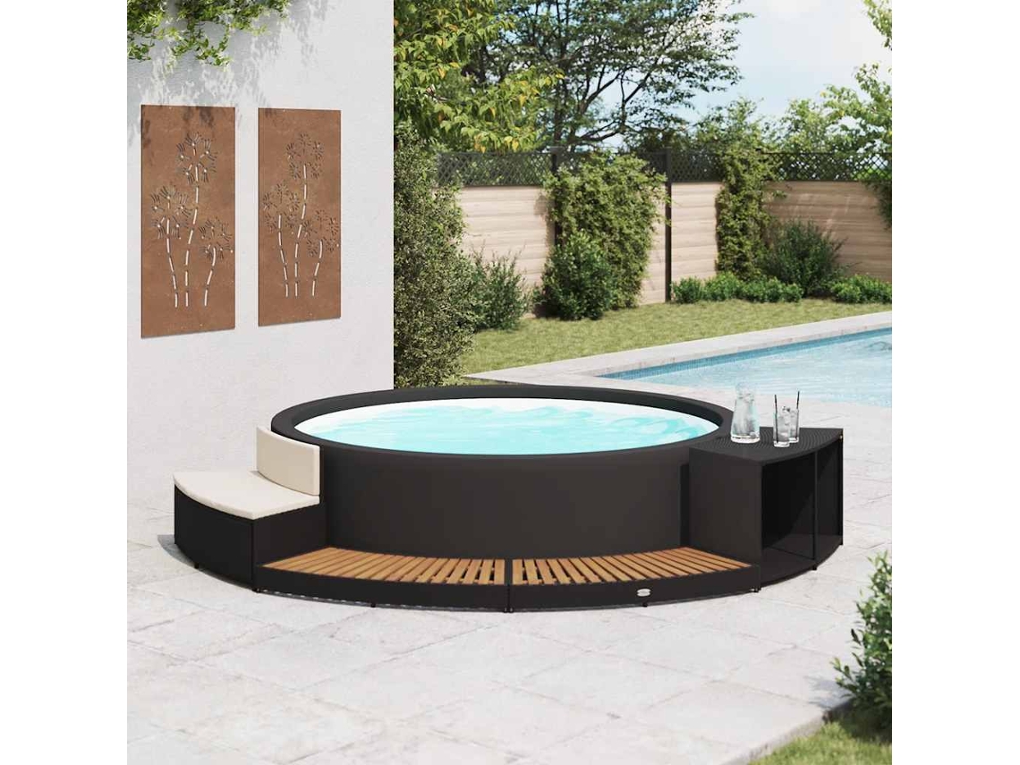 Vidaxl Contorno De Spa Vime Pe E Madeira De Acácia Maciça Preto
