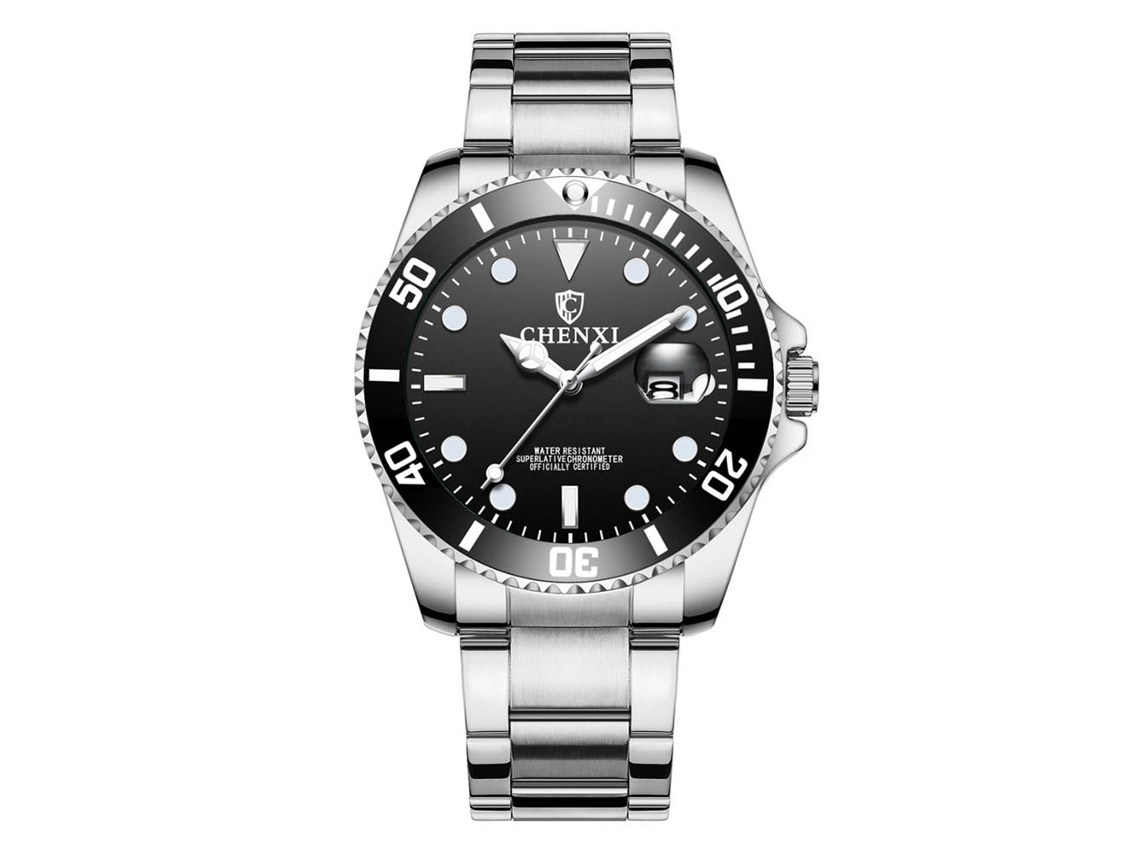 Relógio de casal com movimento de quartzo, pulseira de aço inoxidável, resistente à água, mostrador redondo preto, masculino.