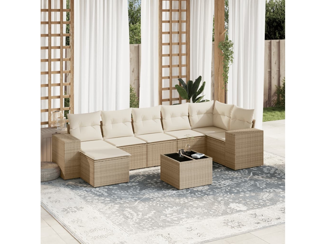 Vidaxl 8 Pcs Conjunto de Sofás P/ Jardim com Almofadões Vime Pe Bege