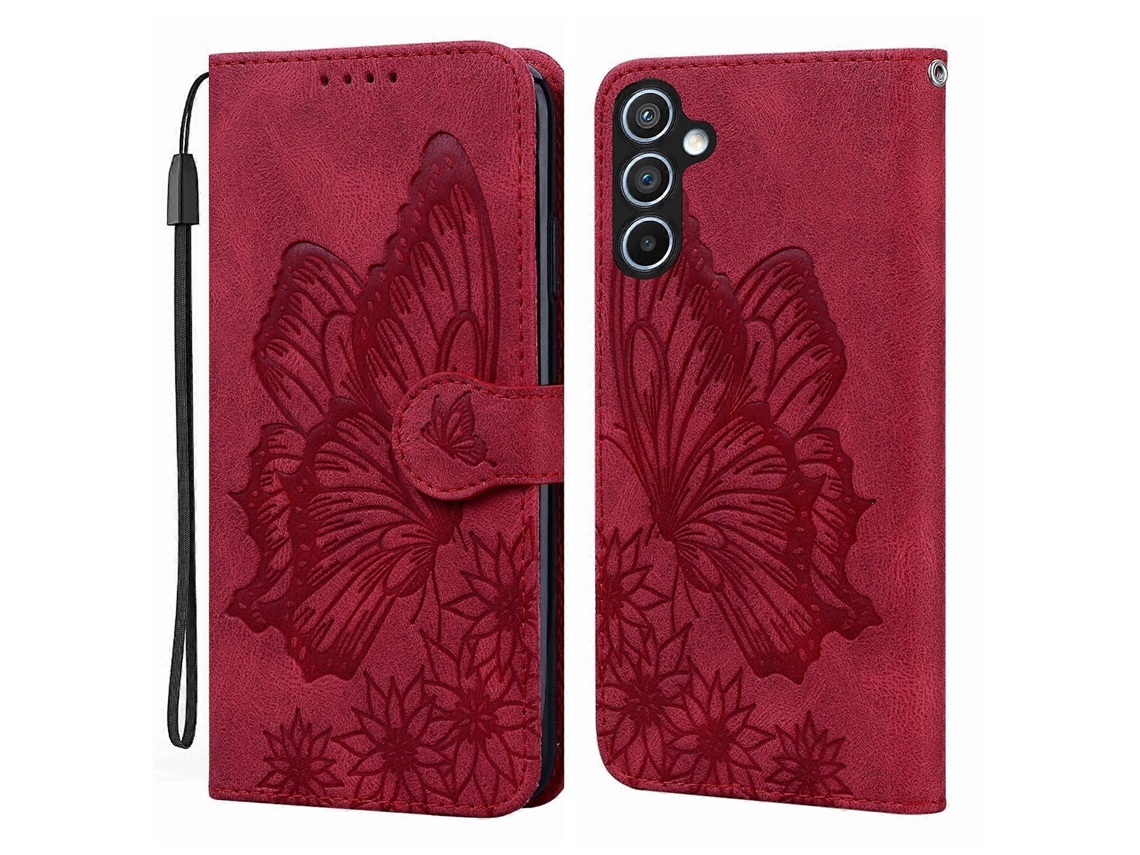 Capa De Celular De Couro Com Estampa De Borboletas Retrô E Relevo Horizontal