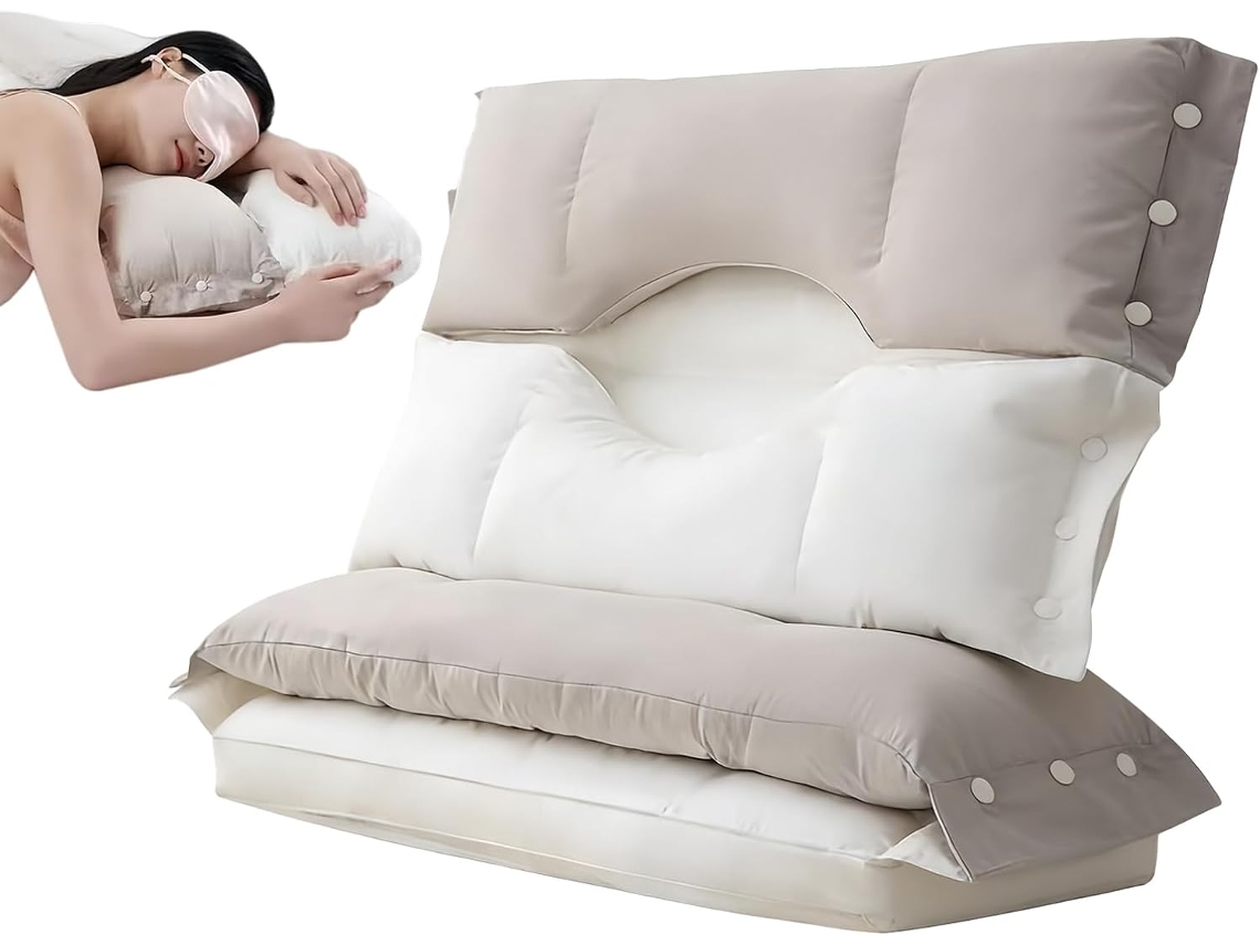 Travesseiro Genérico para Cama, Ergonômico e Respirável de Camada Dupla Quem Dorme Lado Mulheres, CHABERLU