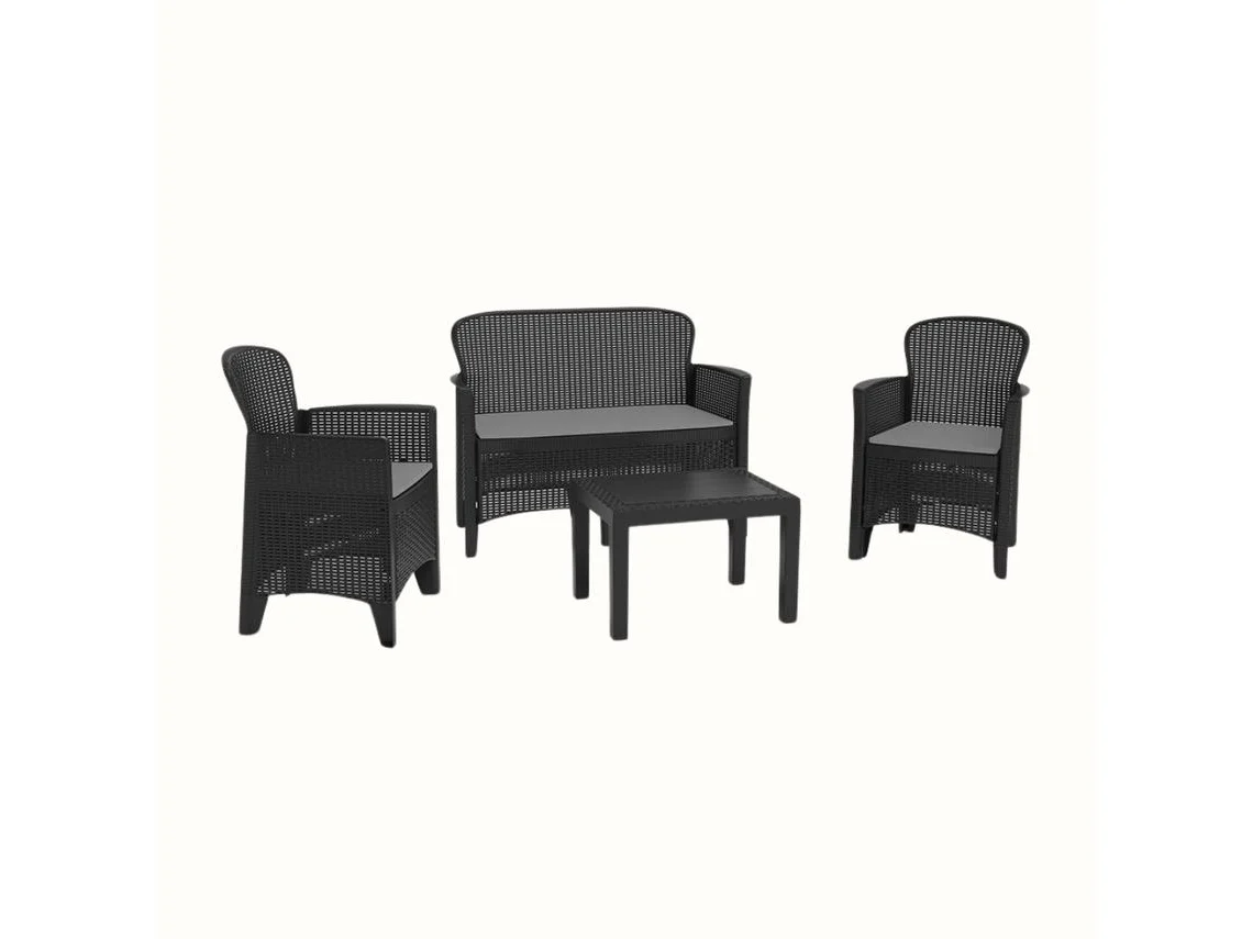 Conjunto de Jardim IPAE PROGARDEN Jungle Antracite (2 Cadeirões + 1 Sofá Duplo + 1 Mesa de Apoio + 3 Almofadas)