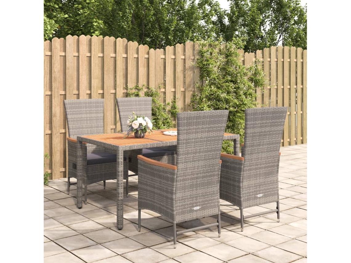 Vidaxl 5 Pcs Conjunto De Jantar P/ Jardim C/ Almofadões Vime Pe Cinza