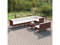 Vidaxl 9 Pcs Conjunto Lounge Jardim C/ Almofadões Vime Pe Castanho