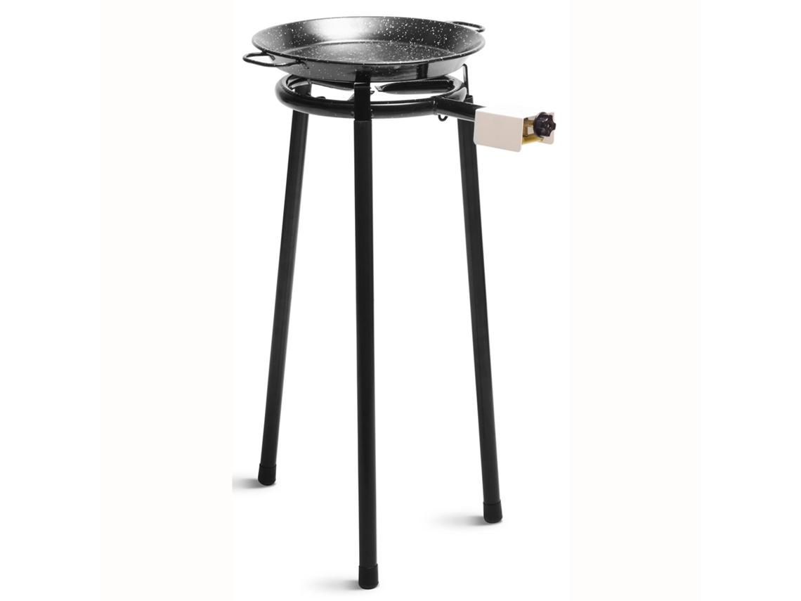Set Paella Queimador a Gás 30Cm Panela de Paella Esmaltada 38Cm 8 Porções Suporte3 Pernas BRIEBE Mini