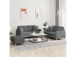 Vidaxl 3 Pcs Conjunto De Sofás Com Almofadas Tecido Cinzento-escuro