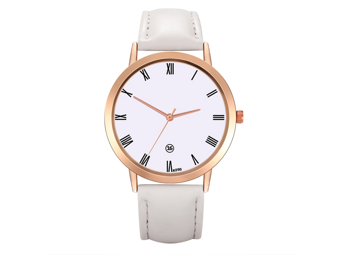 Relógio de Pulso Feminino Estiloso com Pulseira de Couro Quarts Branco