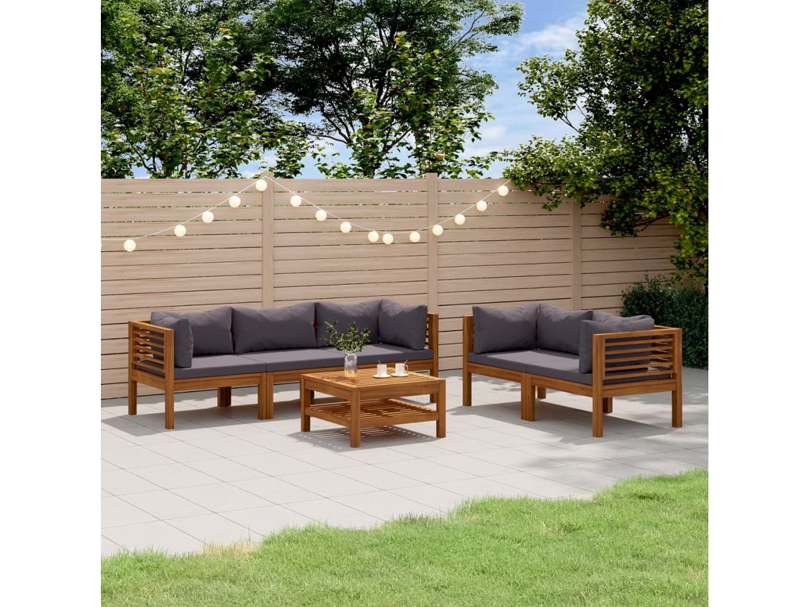Pcs Conjunto Lounge De Jardim C/ Almofadões Acácia Maciça Dkd Home Decor