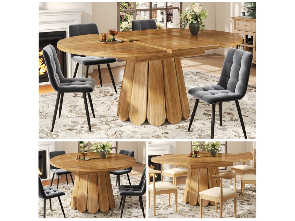 Mesa Extensível Redonda Oval 118 158cm Marrom 6p VELTRIX