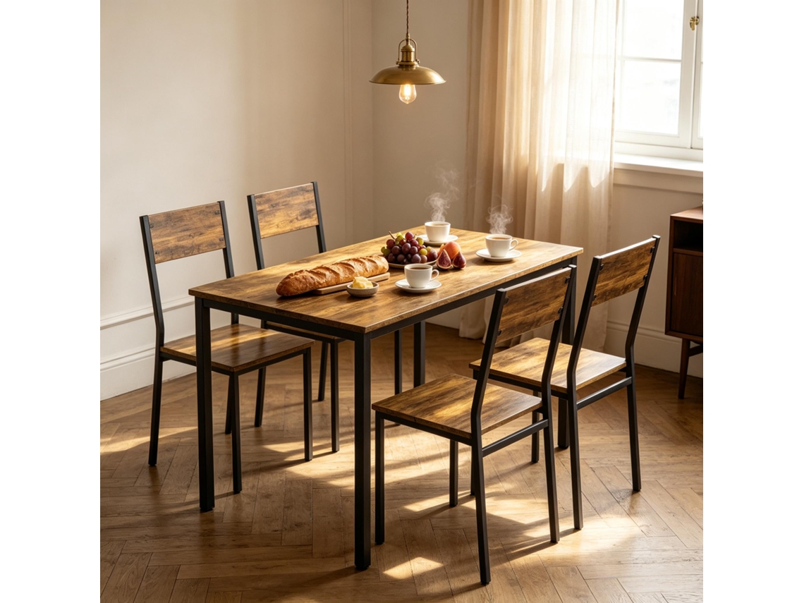 Conjunto De Jantar De 5 Peças Com Mesa Retangular E 4 Cadeiras, Estrutura Resistente E Design Elegante