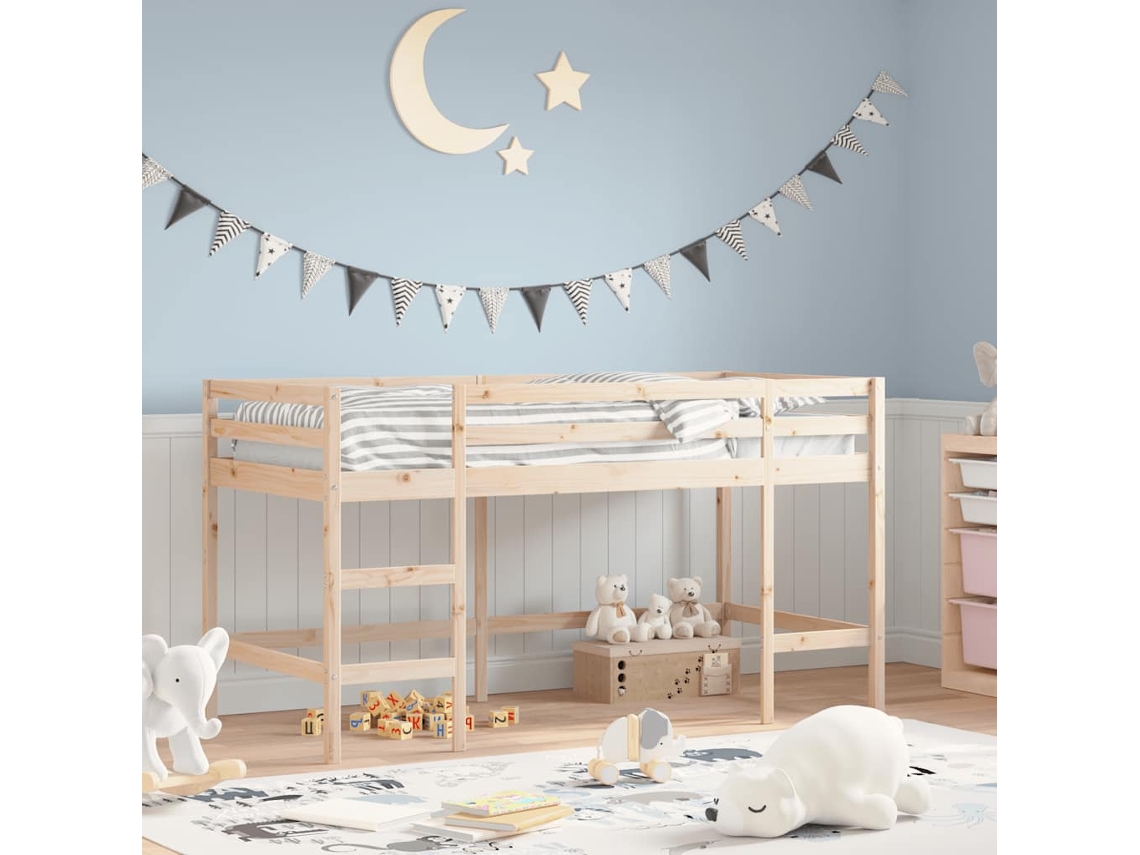 Vidaxl Cama Alta P/ Criança C/ Escada 90x190cm Madeira de Pinho Maciça