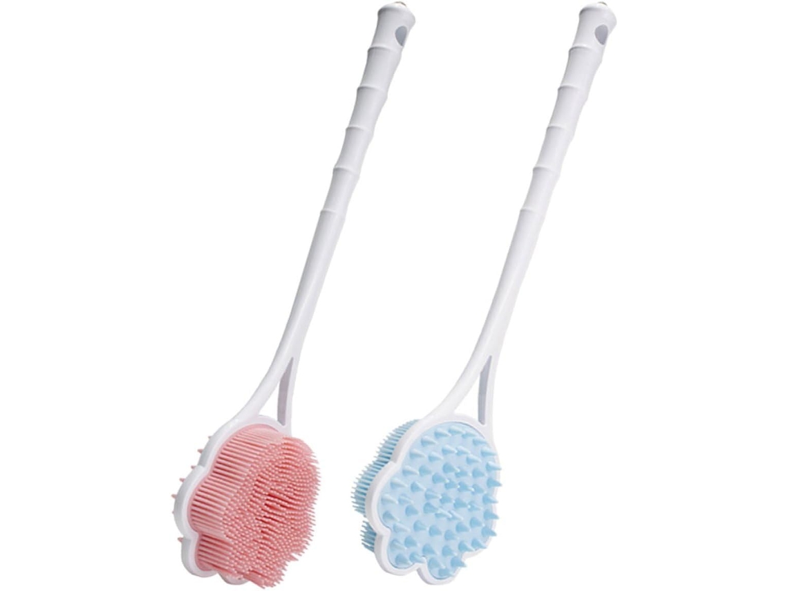 Escova De Banho Ergonômica De Silicone Com Cabo Longo Em 2 Peças Para Pele Macia
