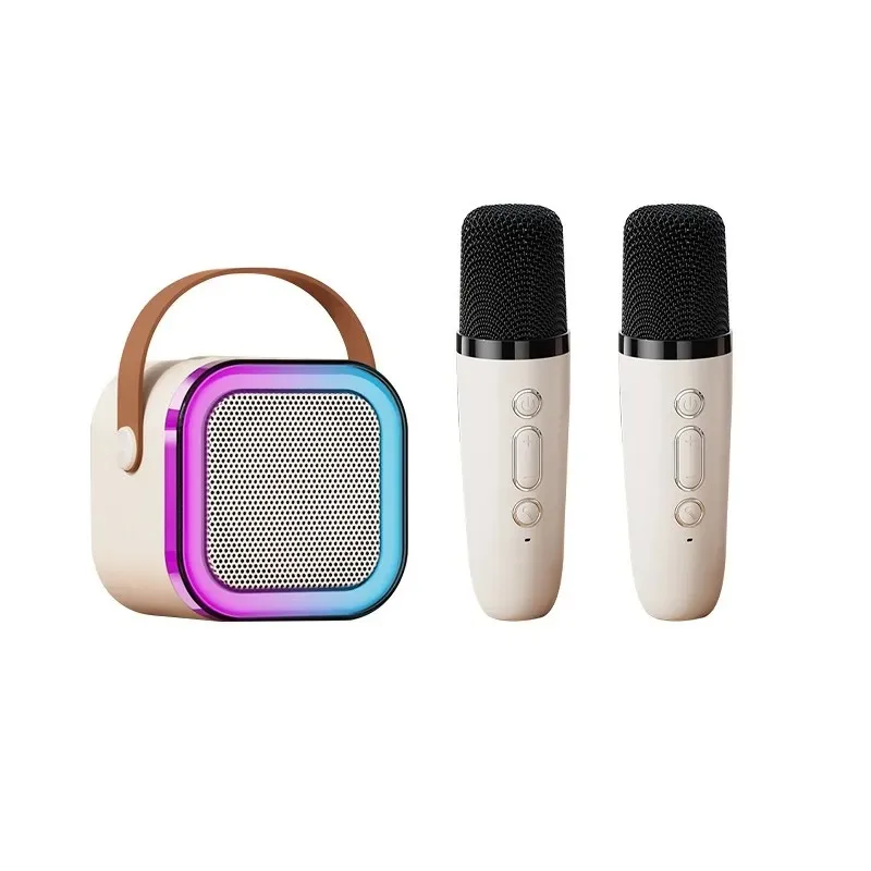 Máquina de Karaokê Bluetooth, Adequada para Adultos e Crianças, um Item Essencial para Festas. MDUG (bege, 2 Microfones)