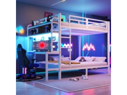 Beliche Metálico Branco 140x200 com Escrivaninha Led Usb e Grades