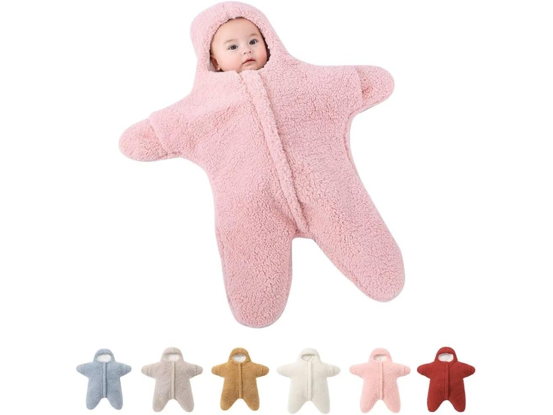Saco De Dormir De Pelúcia Para Bebê, Com Pés E Capuz, Design Estrela Do Mar - Rosa - 84*72cm - Eifson
