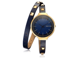 Relógio de Pulso Feminino Retro com Pulseira de Couro Pu Multicamada e Quartzo Azul
