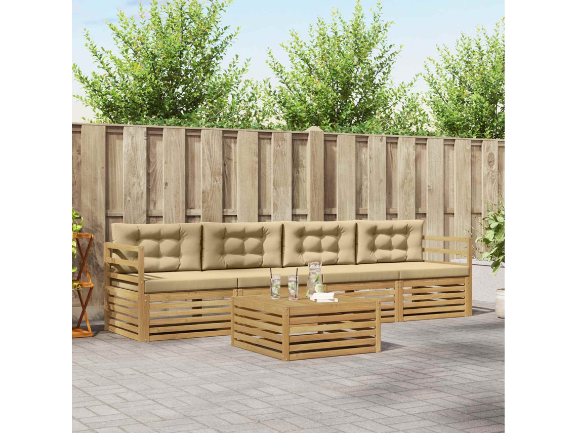 Vidaxl Conjunto De Sofás Para Exterior 5 Unid. Branco E Bege
