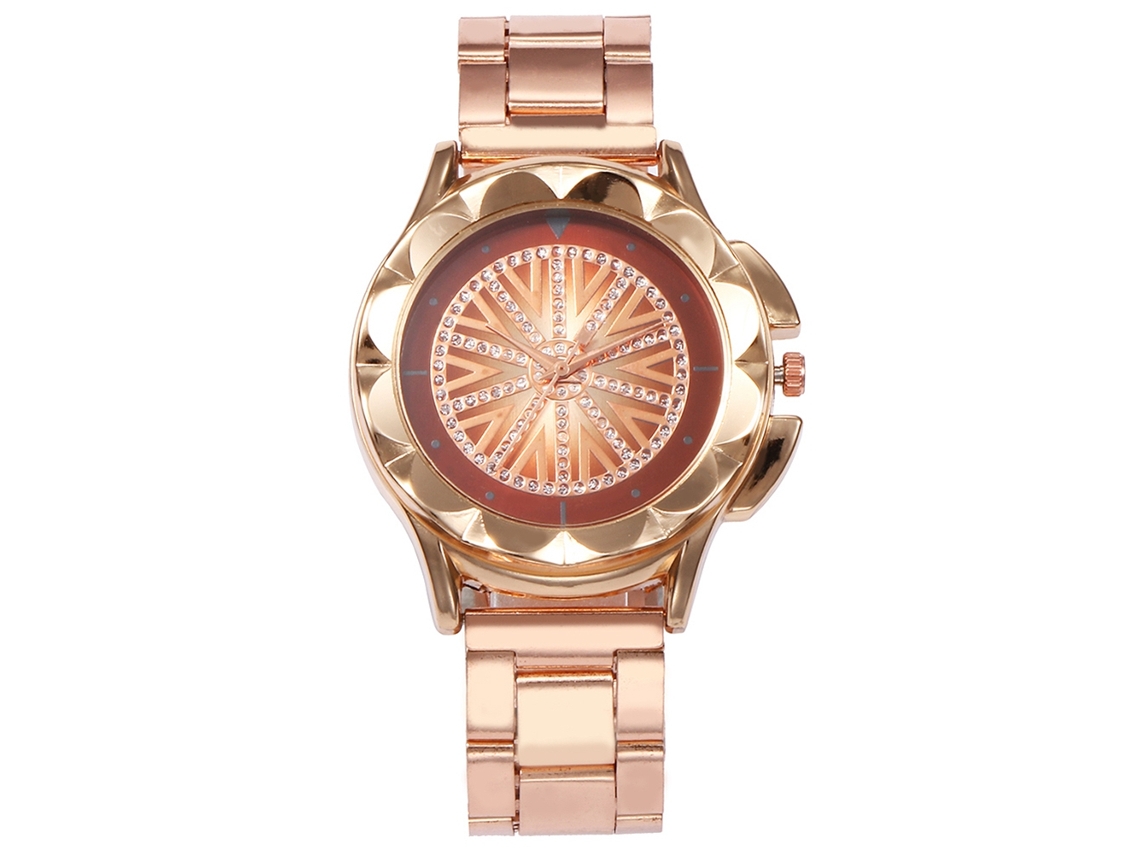 Relógio de Pulso Feminino Vansvar Quartzo com Strass Mostrador Redondo Marrom