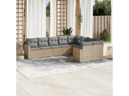 Vidaxl 9 Pcs Conjunto De Sofás P/ Jardim Com Almofadões Vime Pe Bege