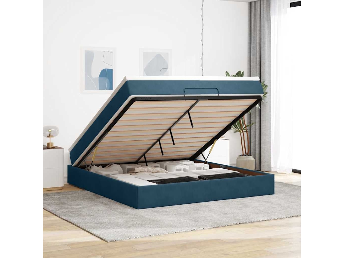 Vidaxl Estrutura De Cama Otomana Com Colchão 160x200 Cm Azul Escuro