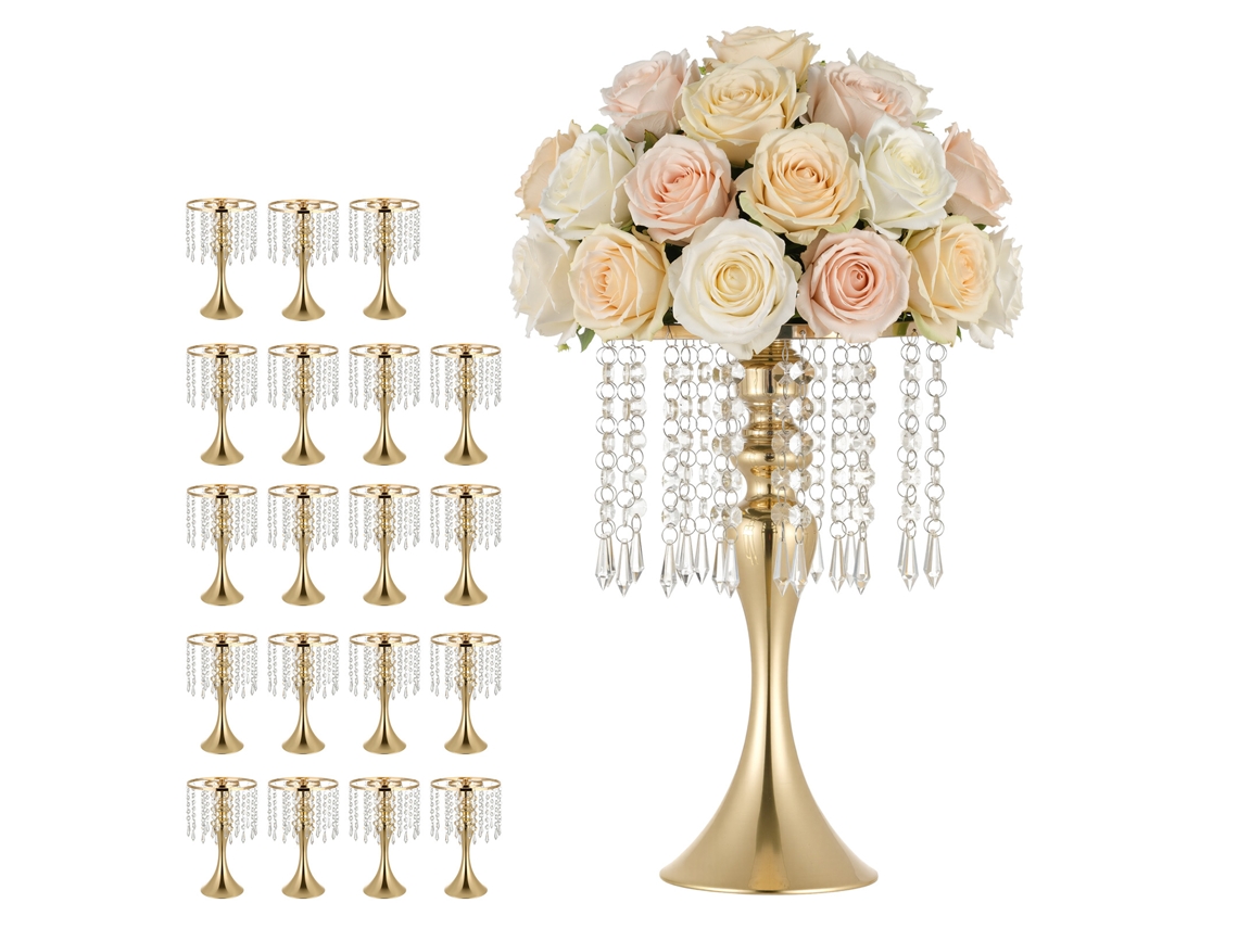 Conjunto de 20 Vasos VEVOR para Casamentos em Cristal Dourado 34 cm