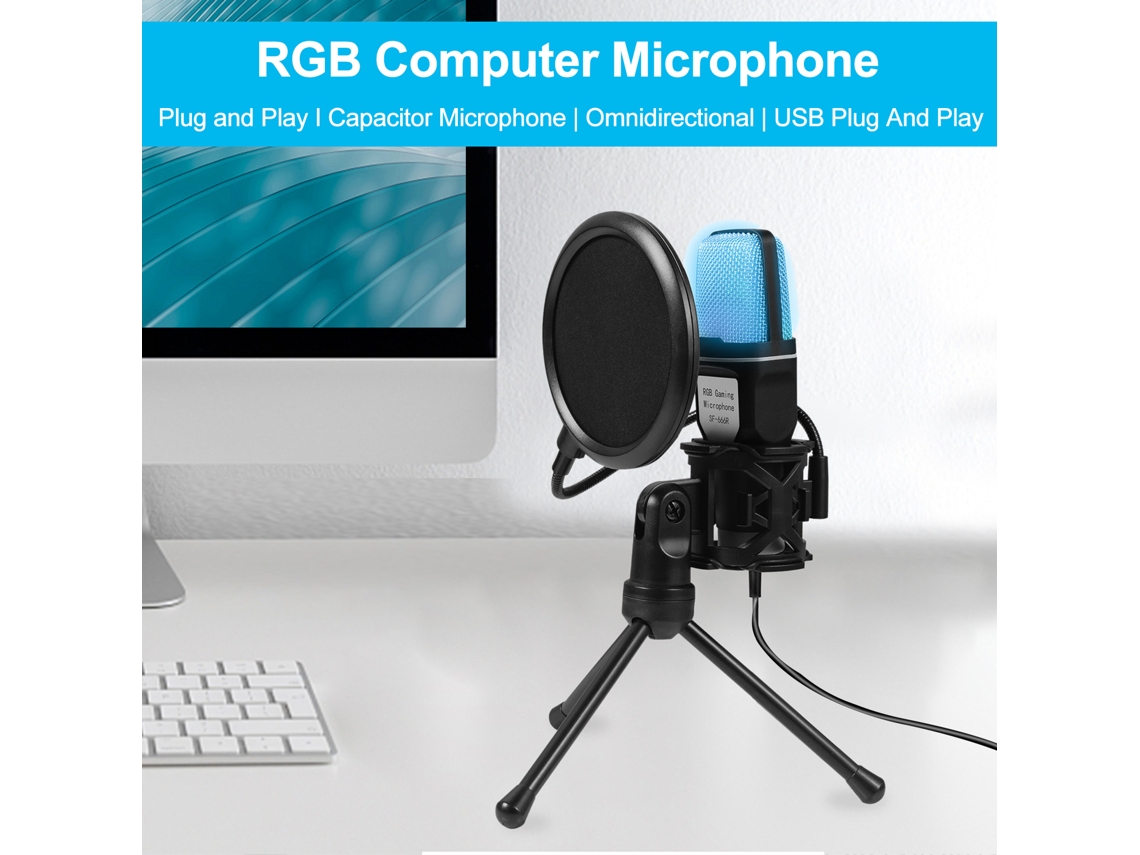 Microfone Condensador (iluminação Rgb De Sete Cores Com Suporte Anti-vibração)