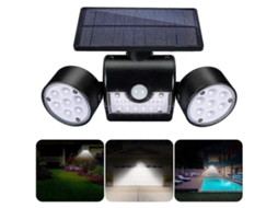 Luminária solar externa, luminária de parede solar externa, com 30 holofotes LED duplos à prova d'água, rotação de 360 graus e sensor de presença.