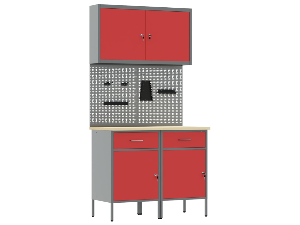 Conjunto 5 De Banco De Trabalho Com Vidaxl Em Aço Vermelho