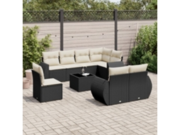 9 Pcs Conjunto De Sofás P/ Jardim C/ Almofadões Vime Pe Preto Dkd Home Decor