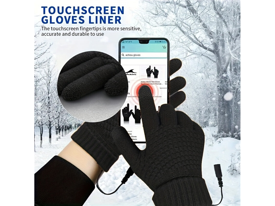 Cinza Tengoo Luvas Térmicas Inverno Aquecimento Usb Tela Sensível Toque Ajustável 40-50°c Almofada Removível Cabo Flexível