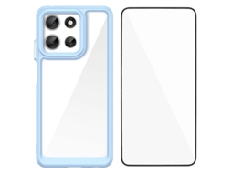 Capa De Celular Wanlonfeng Xc Series Tpu Acrílico Com Vidro Temperado (furo Grande Para Lente) Azul Para Motorola Moto G56 5g