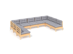 Conjunto de 9 Lounge de Jardim com Almofadões Cinza Pinho Maciço MAISON EXCLUSIVE