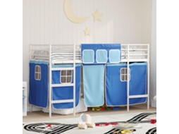 Vidaxl Estrutura de Cama Loft para Crianças com Cortinas Branco e Azul