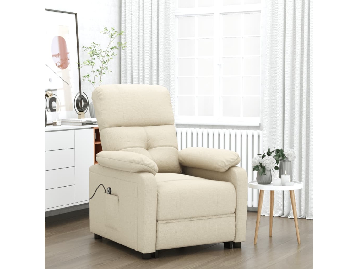 Vidaxl Poltrona Reclinável Elétrica Tecido Cor Creme