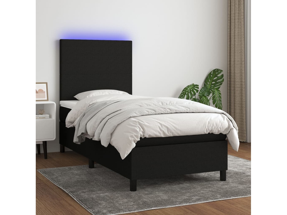Cama Box Spring C/ Colchão E Led 90x190 Cm Tecido Preto