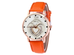 Relógio de pulso casual de quartzo em couro, elegante, para homens e mulheres (laranja)