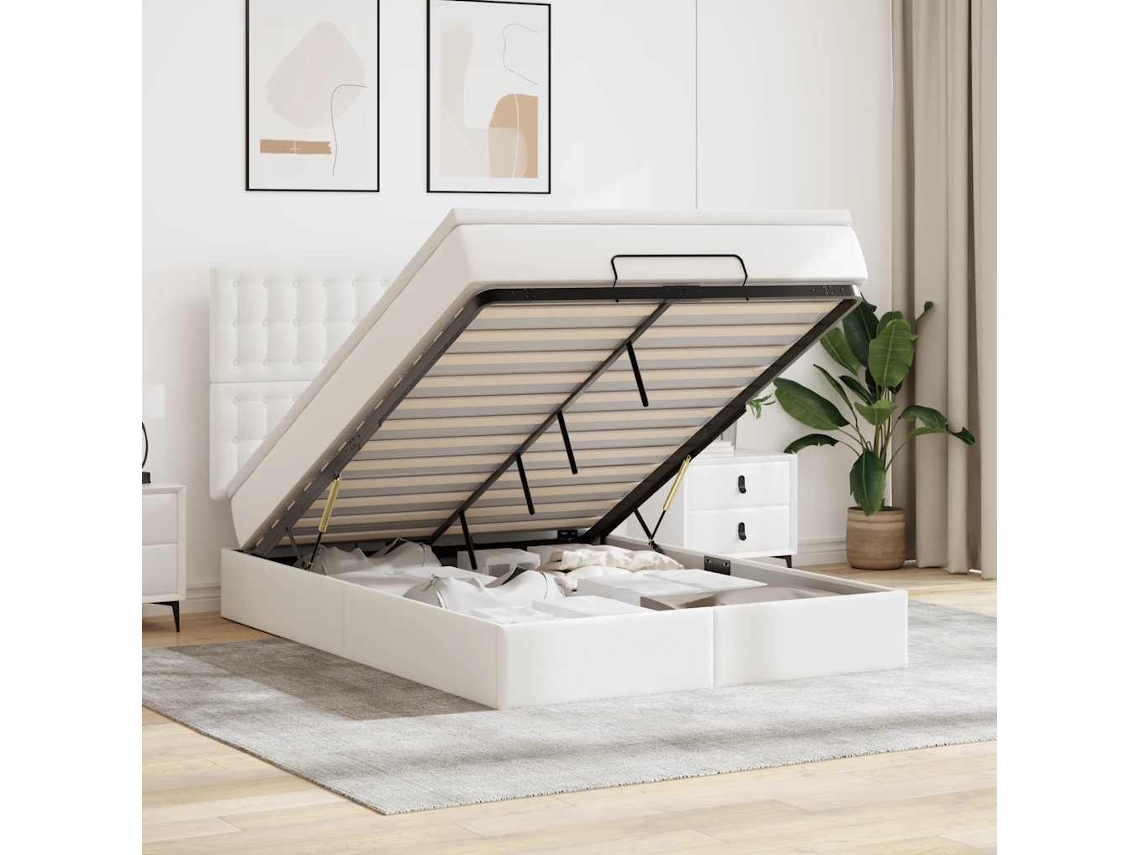 Vidaxl Estrutura De Cama Otomana Com Colchão 140x190 Cm Branca