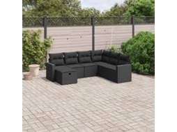Vidaxl 7 Pcs Conjunto De Sofás P/ Jardim C/ Almofadões Vime Pe Preto