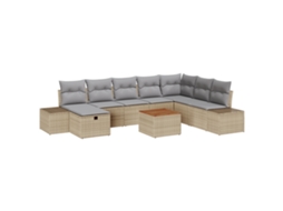 Conjunto 9 Conjunto De Sofá De Jardim Vidaxl Bege Vime Pe (55 X 55 X 37 Cm)