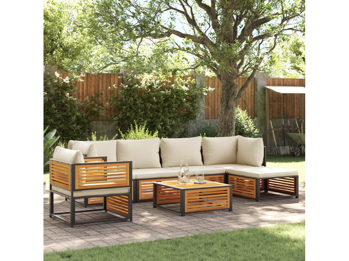 7 Pcs Conjunto Sofás Jardim C/almofadões Madeira Maciça Acácia Dkd Home Decor