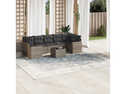 Vidaxl 8 Pcs Conjunto Sofás De Jardim C/ Almofadões Vime Pe Cinzento