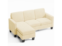 Sofá De Canto Reversível - Veludo Cotelê Cor Manteiga - 3 A 4 Lugares - 188 X 136,5 X 89 Cm