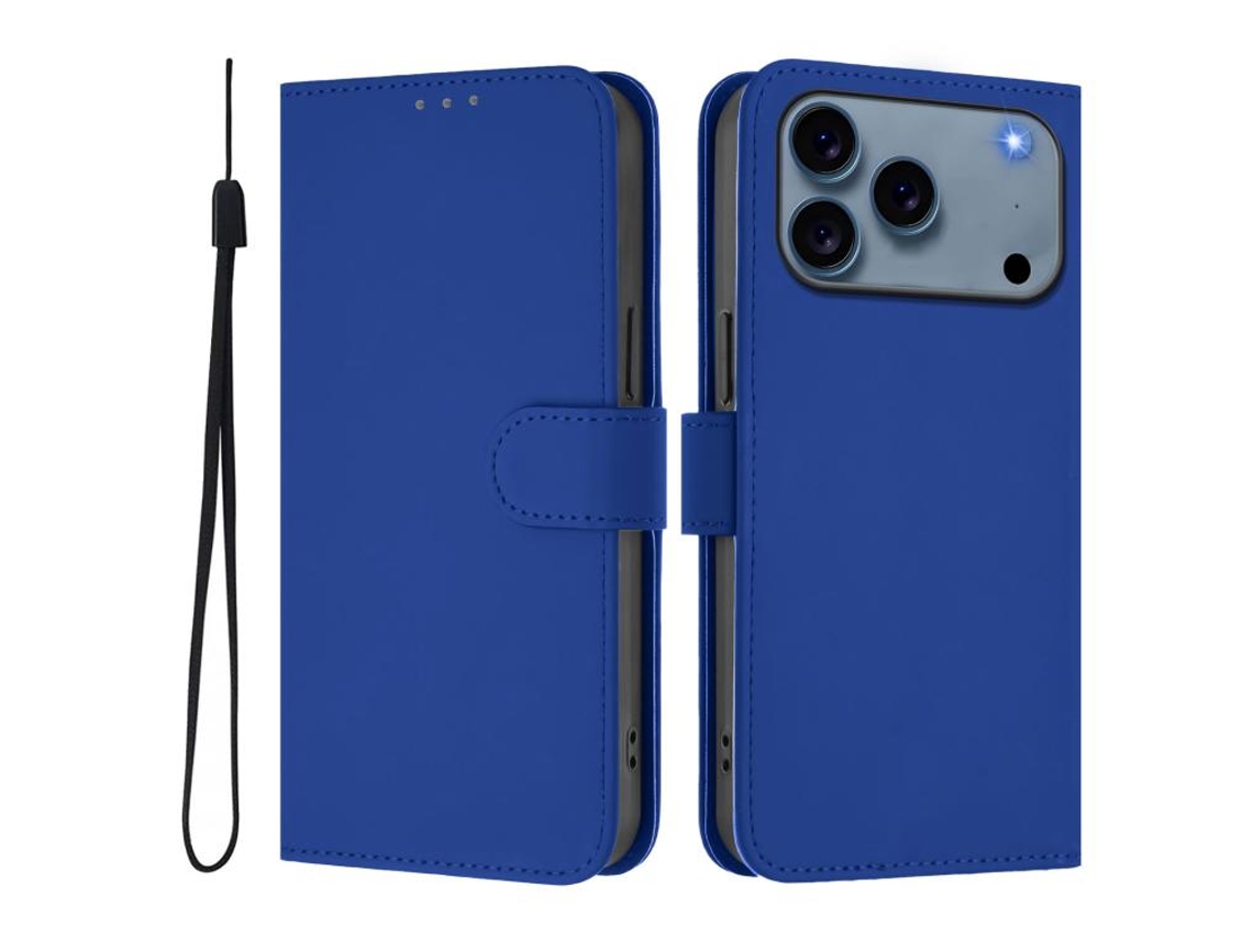 Capa De Couro Sintético Para Iphone 17 Pro Max - Toque Suave - Cor Sólida - Com Cordão