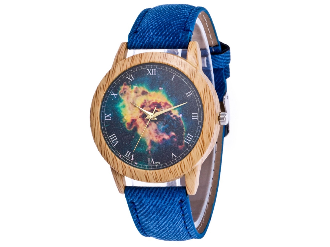 Relógio de pulso de quartzo casual unissex Zhoulianfa com pulseira de jeans azul nebulosa.