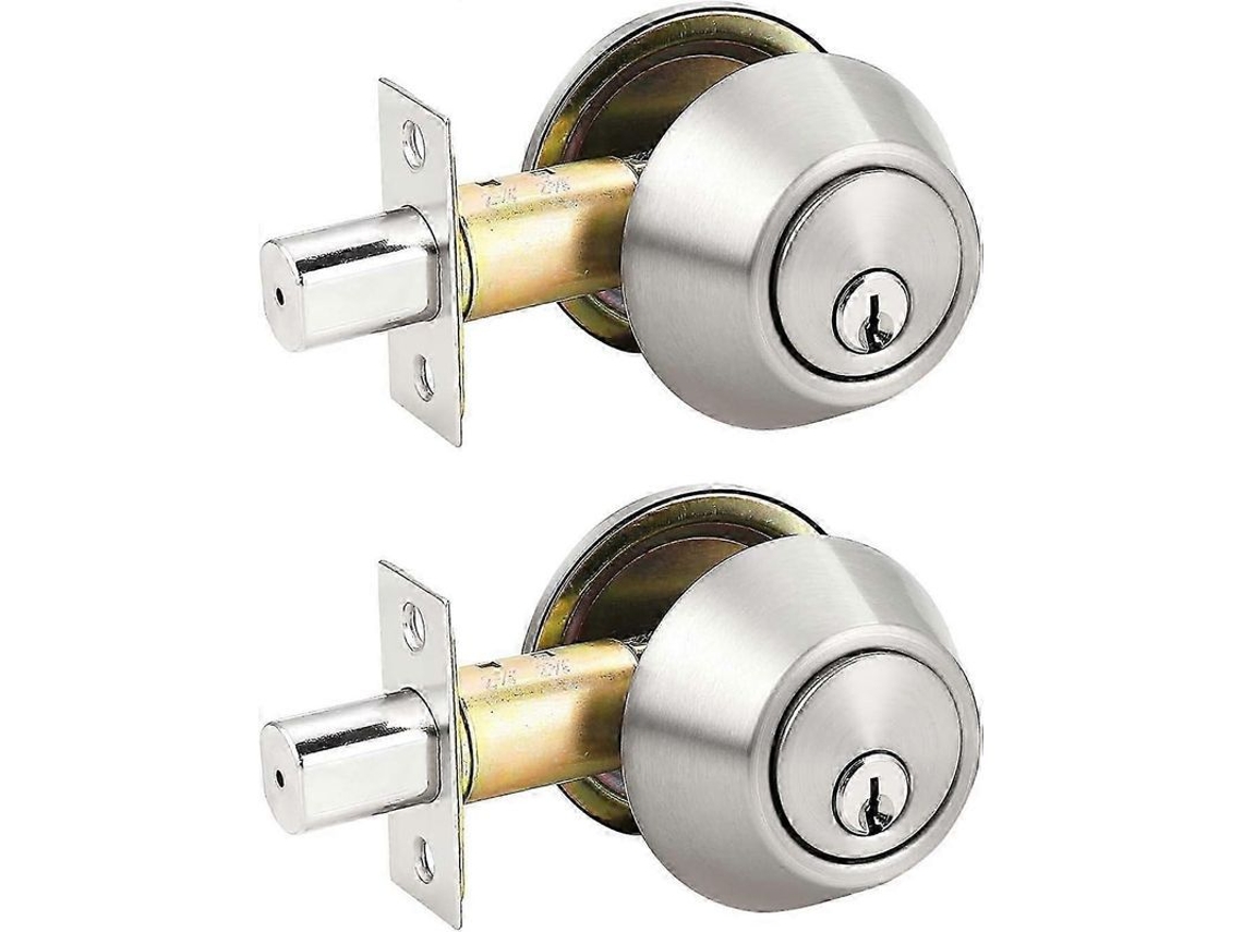 Deadbolts de cilindro simples com chave, níquel escovado, pacote com 2 | S/MARCA