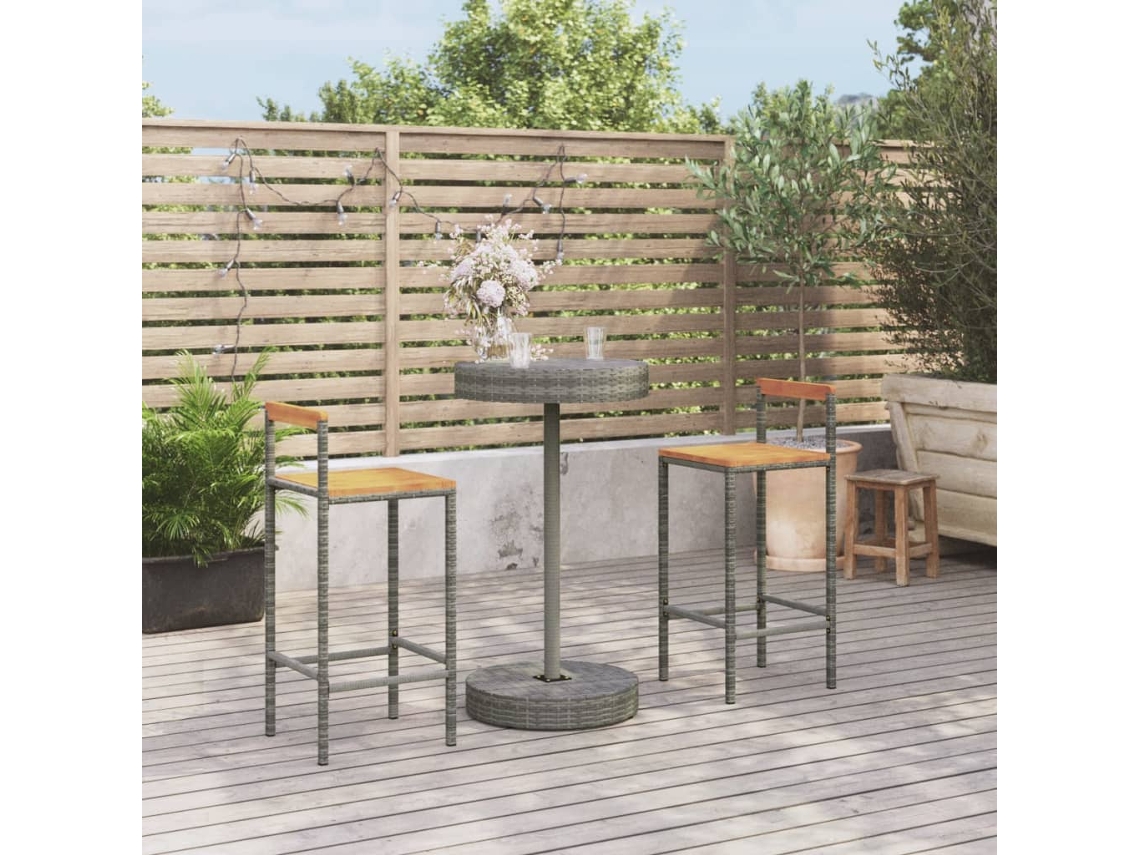 Vidaxl 3 Pcs Conjunto De Bar P/ Jardim Vime Pe/acácia Maciça Cinzento