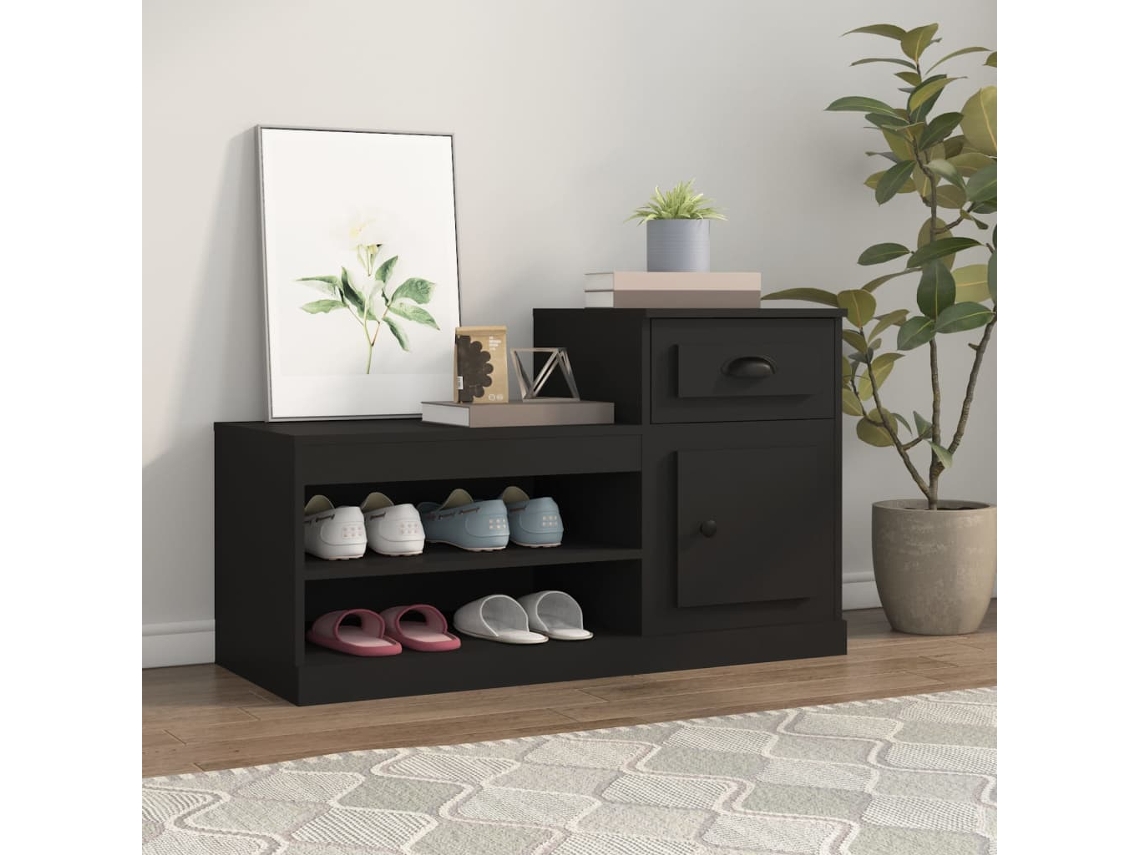 Vidaxl Sapateira 100x42x60 Cm Derivados De Madeira Preto