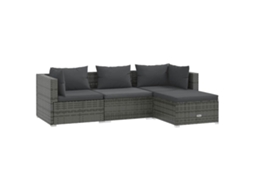 Maison Exclusive - 4 Pcs Conjunto Lounge De Jardim C/ Almofadões Vime Pe Cinzento