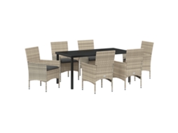Conjunto 7 De Jantar Com Almofadas Vidaxl Rattan Poliéster Cinza Claro